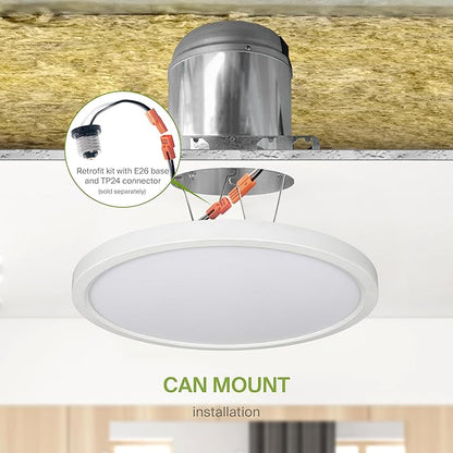 ASD LED 12" Round Flush Mount Ceiling Light Fixture, Low Profile Surface Lighting | 5CCT, Dimmable, Ultra-Thin, ETL Listed | 24W 2000LM 2700-6000K 100-277V | Kitchen, Bedroom, Hallway Lamp | White
