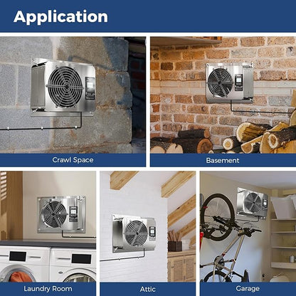 ALORAIR 570 CFM Crawl Space Ventilator Fan with Digital control, IP55 Rated Stainless Steel Exhaust Fan with Temperature Humidity Controller, Timing Cycle, Speed Control for Basement, Garage, Attic