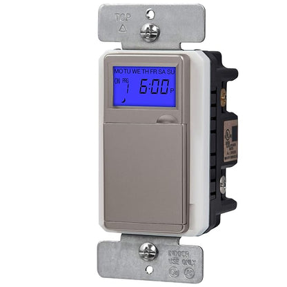 TOPGREENER Digital Astronomic Timer Switch, 7-Day Programmable Sunrise Sunset, Single Pole or 3-Way, Neutral Wire Required, 120VAC, UL Listed, TGT01-H-NK, Nickel