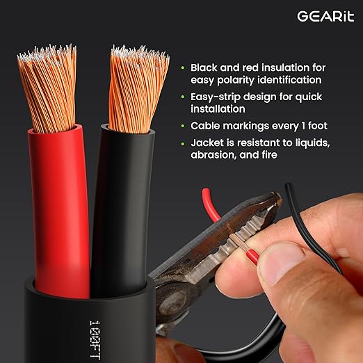GEARit Outdoor Speaker Wire CL3 Rated, 14 Gauge Speaker Wire, Speaker Cable 100 ft for Outdoor Speakers, Patio, Garden, Backyard Audio, Direct Burial in Ground/in Wall, CCA (Black, 2-Conductors)