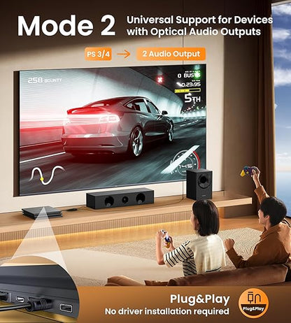 avedio links Optical Audio Cable Splitter 1 in 2 Out, Toslink Digital Fiber Audio Splitter 1 Male Input 2 Female Output Support LPCM2.0 Doldy DTS Digital & DTS 5.1CH for Xbox,PS4,TV Box,Sound Bar,etc