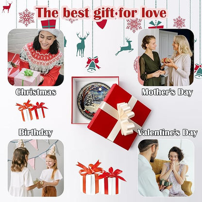 DASTOLL Stained Glass Window Hanging Christmas Tree Winter Snow Night Scenery Large 14.9" - Suncatcher Door Garden Kitchen Sun Catcher Home Decor Birthday for Mom Men Woman Friend