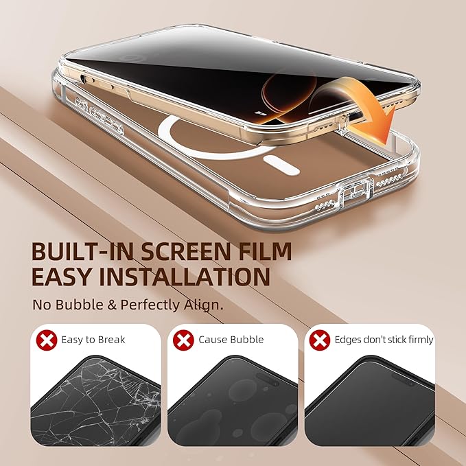 BERFY Magnetic for iPhone 16 Pro Case, Compatible with MagSafe, Built-in Privacy Screen Protector and Upgraded Camera Protection, Anti-Spy Full Body Shockproof Phone Case for 16 Pro 6.3", Transparent