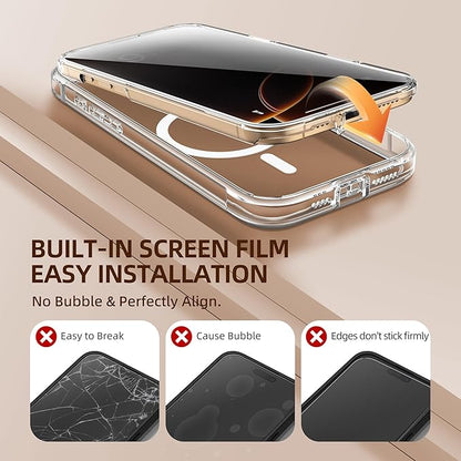 BERFY Magnetic for iPhone 16 Pro Case, Compatible with MagSafe, Built-in Privacy Screen Protector and Upgraded Camera Protection, Anti-Spy Full Body Shockproof Phone Case for 16 Pro 6.3", Transparent