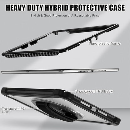 ZenRich Clear Case for iPad 9th/8th/7th Generation 10.2 inch 2021/2020/2019, Shockproof Slim Hard Case with Pencil Holder/360°Rotating Kickstand/Handle/Carrying Strap, Black