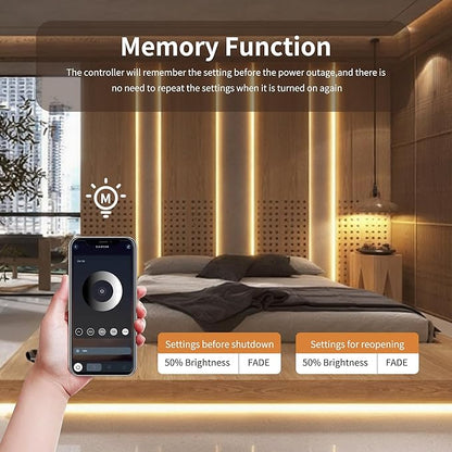 Pandery Remote Dimmer LED Controller Kit, App Control 2.4G RF Wireless Remote Control,DC 5-24V for 3528/2835/5050/COB LED Strip Lights,with Timing Function,Music Mode,(Single Color)