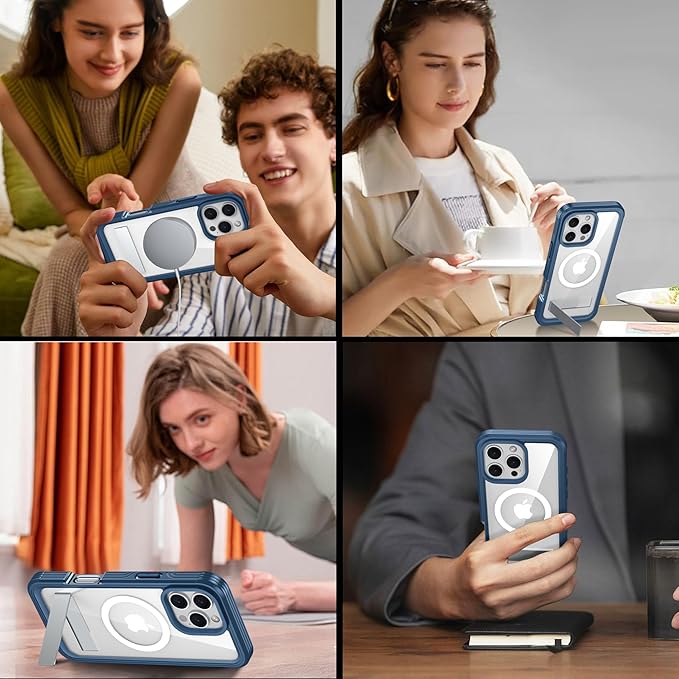 360° Protection Magnetic for iPhone 16 Pro Case Built-in 9H Privacy Screen Protector & Metal Stand[Fit for Magsafe][Anti-Spy][Lens Protector] Heavy Duty Shockproof Phone Case for iPhone 16 Pro