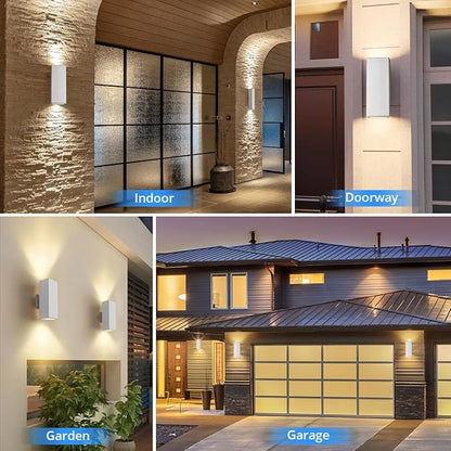 wowlite Modern Porch Lights Outdoor Wall Sconce, White Dust to Dawn Outdoor Lights, 13" Waterproof Square Exterior Lighting Fixtures, Aluminum Up and Down Light for House Garage Front Door, ETL Listed