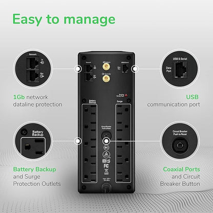 APC Back-UPS Pro 1500VA UPS Battery Backup & Surge Protector, BX1500M Backup Battery Power Supply