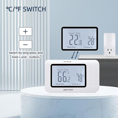 Wireless Thermostat for House, SENSTREE Remote Temperature Controller, Temperature Control Plug, Support Heating/Cooling Mode, for Window A/C, Fan, Space Heater,in Home,Baby Room, Attic, Garage