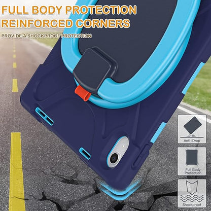 BRAECN Case for iPad (A16) 11th/10th Generation 11”/10.9'' 2025/2022, Heavy Duty Shockproof Cover with Pencil Holder/Screen Protector/Rotating Handle Grip/Stable Kickstand/Shoulder Strap, Navy Blue