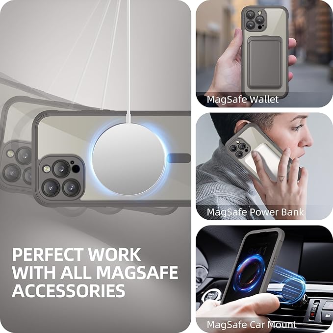 BERFY Magnetic for iPhone 13 Pro Max Case, Compatible with MagSafe, Built-in Privacy Screen Protector and Upgraded Camera Protection, Anti-Spy Full Body Shockproof Phone Case for 13 Pro Max 6.7", Grey