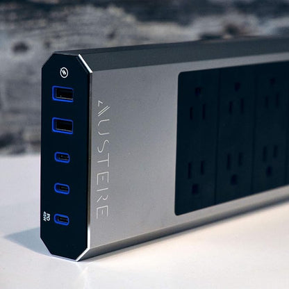 Austere VII Series, 6 Outlet Surge Protector Power Strip, 4000 Joules, Isolated EMI/RFI Filtering, 1 USB-C 45W Fast Charger, 2 USB-C and 2 USB-A 2.4 amp Ports, 7 Year Component Guarantee
