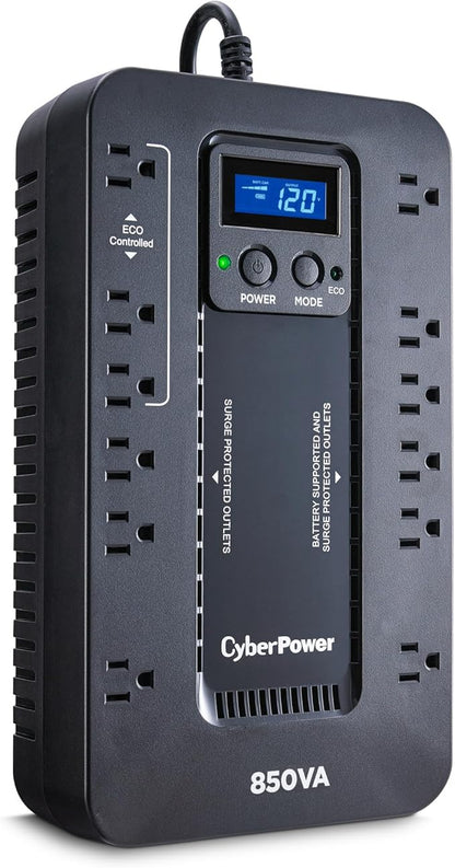 CyberPower EC850LCD Ecologic UPS Battery Backup and Surge Protector, 850VA/510W, 12 Outlets, ECO Mode, Compact, UL Certified
