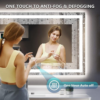 YEELAIT 55x36 Inch LED Bathroom Mirror with Lights Front and Backlit Lighted Vanity Mirror for Bathroom Wall with 3 Colors Dimmable Anti-Fog Memory Shatter-Proof IP54 Waterproof Horizontal/Vertical