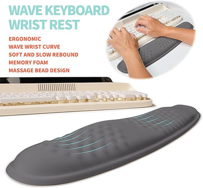 KUOSGM 2-in-1 Ergonomic Set, Wave Rise Keyboard Wrist Rest and Massage Bulge Slope Mouse Pad Wrist Support, Cushion Memory Foam Integrated to Relieve Wrist Pain, Deep Gray