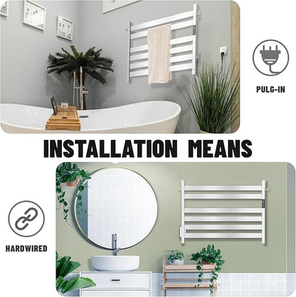 K&KALONZO Towel Warmer for Bathroom, Wall-Mounted 6-Bar Heated Towel Rack with Built-in Timer, Waterproof Electric Towel Heater, Support Plug-in and Hardwired, Polished, EL18M