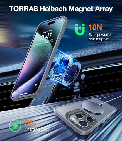 TORRAS Magnetic for iPhone 15 Pro Max Case [Compatible with MagSafe][Military-Grade Protection][Built-in Invisible Stand] Slim Hard Back Soft Edge, Natural Titanium