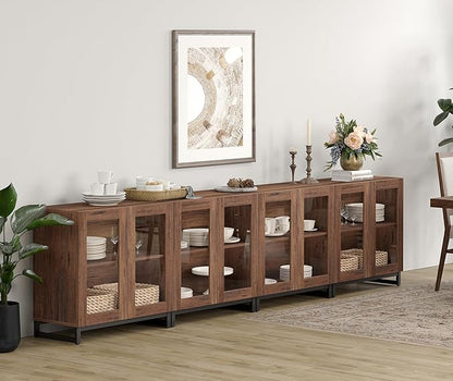 WAMPAT Modern TV Stand with Glass Doors for 120 inch TVs, 4 in 1 Entertainment Center Console with Adjustable Shelves and Metal Base for Living Room, Bedroom, Brown