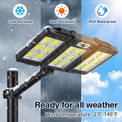 JWT Solar Street Lights Outdoor Waterproof - Solar Powered Parking Lot Light Dusk to Dawn 7000LM, 3-Head Folding Motion Sensor Commercial LED Solar Flood Lights Waterproof Remote Control for Outside