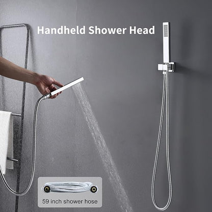 KATAIS Full Body Shower System Chrome Tempreature Display Shower Faucet Set with 12 inch and 8 inch Shower Head, with Handheld Spray and 6 PCS Body Jet