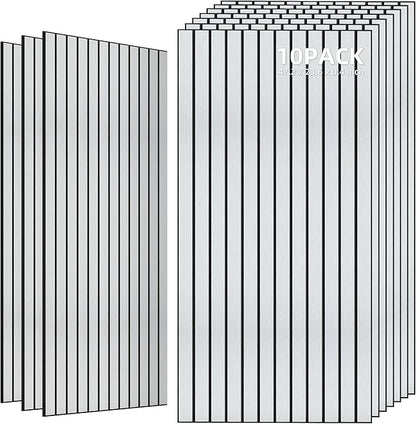 TO-TH Wood-Look Acoustic Wall Panels, 10 Pack 47.2” x 23.6” Sound Panels, Decorative Wood Panels for Wall Sound Dampening Panels for Home, Office, Basement, White Oak with Mitered Edges