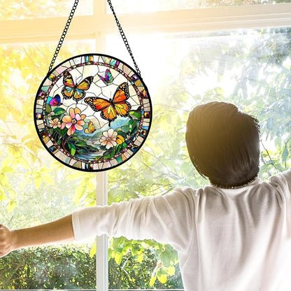 DASTOLL Stained Glass Window Hanging, Butterflies Flying in The Sky Suncatcher for Doors Home Sun Catchers Decoration and Christmas, Mother's Day Birthday Gifts for Women, Men, and Mom 9.8 in