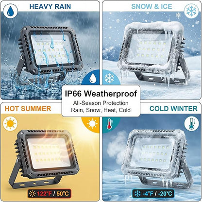 XXBSAZ 50W LED Flood Lights Outdoor, Plug-in & Hardwired Security Lights, IP66 Waterproof 6500K Daylight for Porch, Shed & Small Outdoor Areas (2 Pack)