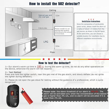 D MODUN Gas Detector, Natural Gas/LPG/City Coal Gas Leak Detector, Plug-in Sensor Gas Monitor with Sound Alarm and LED Display, Methane Propane Butane Combustible Gas Alarm for Kitchen RV Garage-Black