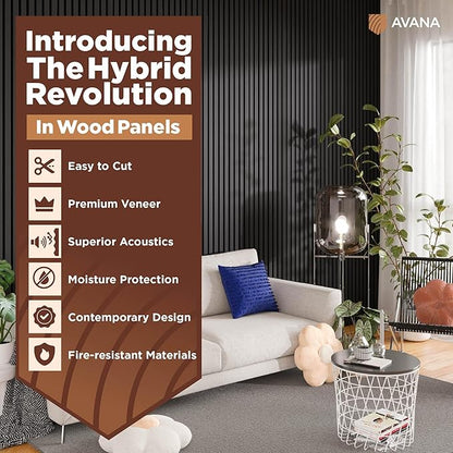Avana Acoustic Wood Wall Panels – 94.4 x 12.6 Inch Black Oak Acoustic Panels 4 PCs – Wall Panels For Interior Wall Decor For Homes, Offices, Studios – Pleasing Decorative Wood Panels For Wall