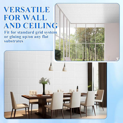 Nuanchu 32 Pcs 3D Slat Wall Panels 12 x 12 Inch PVC Fluted Textured Panel Cuttable Paintable DIY Wall Art Decorative Tiles for Ceiling Studio Bathroom Interior TV Background (White)