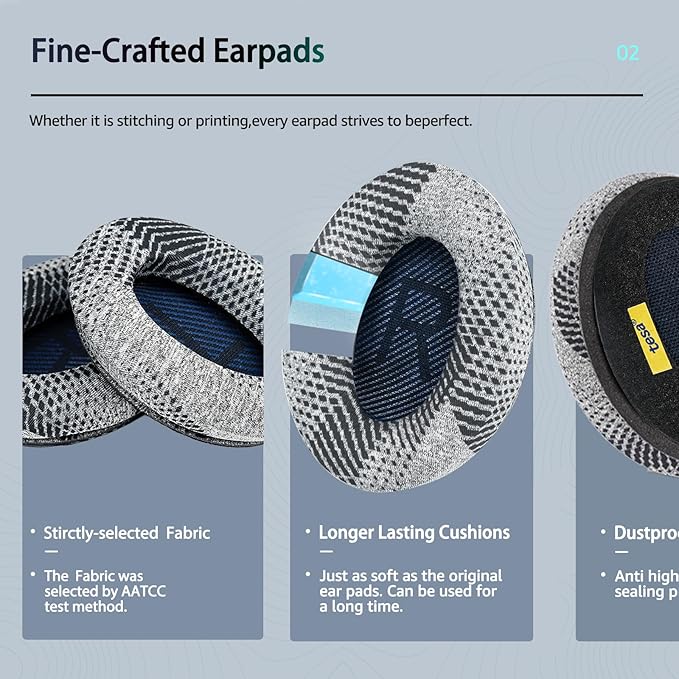 Cooling-Gel QuietComfort 35 / QC35 ii Replacement Ear Pads for Bose Headphones, Also Fit for Bose QC45 QC35 QC25 QC2 QC15/ Around-Ear 2 AE2i AE2w/ SoundTrue & SoundLink Series, Dark Blue