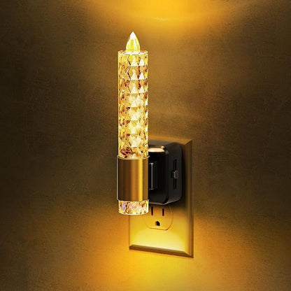 L LOHAS LED Night Light, Amber Candle Night Lights Plug into Wall, 0-100 LM Dimmable Nightlight, Plug in Acrylic Diamond Night Light with Dusk to Dawn Sensor, for Bathroom Hallway