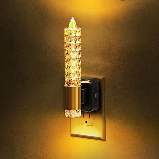 L LOHAS LED Night Light, Amber Candle Night Lights Plug into Wall, 0-100 LM Dimmable Nightlight, Plug in Acrylic Diamond Night Light with Dusk to Dawn Sensor, for Bathroom Hallway