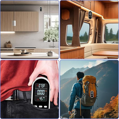 Vzmcov Portable Carbon Monoxide Detector Mini air Quality Monitor with Lanyard Alarm, CO Gas/Humidity Sensor/Indoor/Outdoor Thermometer, Battery Powered LED Screen