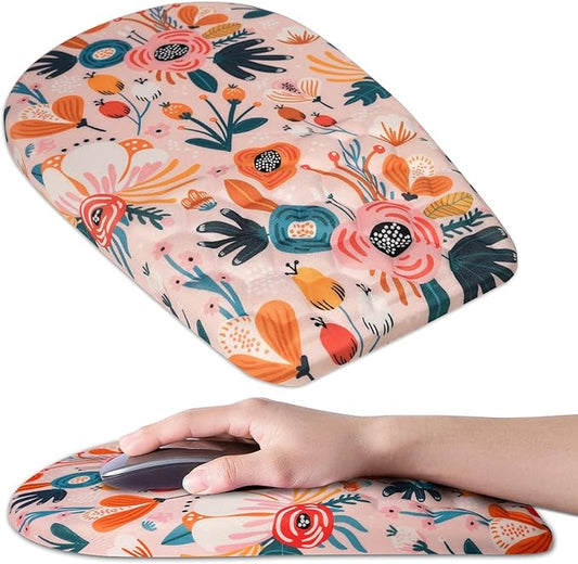 BOCHEERY Ergonomic Mouse Pad Wrist Support,Upgrade Mousepad with Massage Design,Non-Slip PU Base Desktop Mouse Pads for Pain Relief, Computer, Office & Home,12 x 8 in（F-Pink Flower）