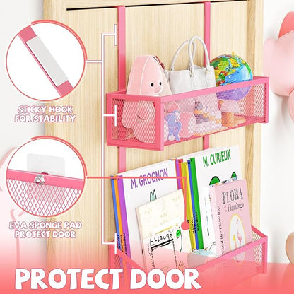 Kaiferty Over The Door Hooks Organizer, Coat Rack Over The Door Storage Hanger Towel Rack, Back of Door Storage Organizer for Bathroom,Bedroom,Kitchen,Office (Pink, 3-Tier)