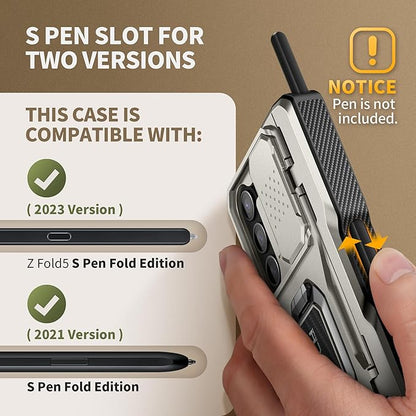 TONGATE for Z Fold 5 Case with Ring Stand, Built-in S Pen Holder & Glass Screen Protector Shockproof Rugged Z5 Phone Case with Slide Camera Cover & Belt Clip for Samsung Galaxy Z Fold 5 2023, Gray