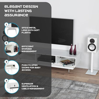 SONOROUS ST-360 Premium TV Stand for Living Room – Modern TV Stands & Entertainment Center with Storage – White Wood & Black Glass Cover – Luxury Media Console with Metal Legs for TVs up to 75 inches