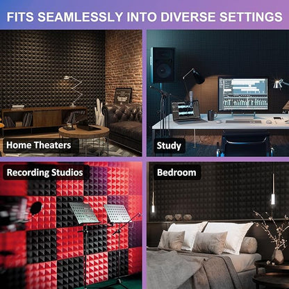 JBER Acoustic Sound Foam Panels, 24 Pack 2" X 12" X 12" Charcoal Soundproofing Treatment Studio Wall Padding Sound Absorbing Fireproof Pyramid