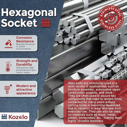 Kozelo 100pcs Socket Head Cap Screws - [M3-0.5 x 30mm] 304 Stainless Steel Allen Socket Drive for Electrical Motor 3D Printing Fan Engine Replacement Use, Silver