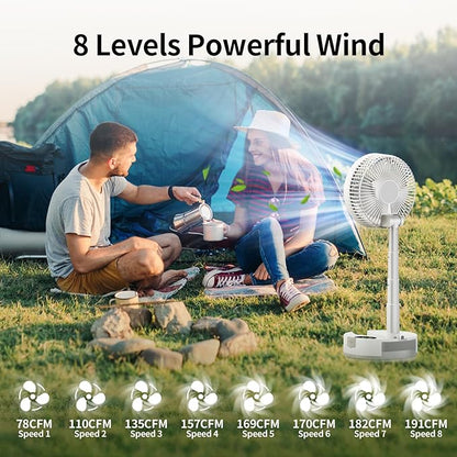 Socool 20000mAh Portable Fan Foldable Wireless Battery Rechargeable with 8-Speed & 112H, 90° Osciliating Floor Standing Fan Remote, Desk Fan with 8H Timer & LED Light for Home Kitchen Travel Camping