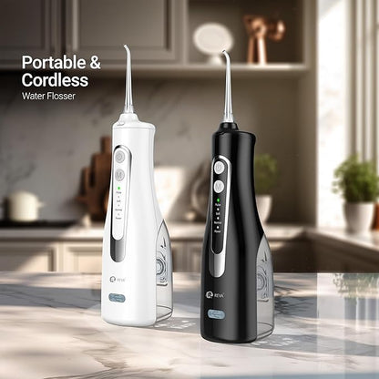R REVA Cordless Water Flosser for Teeth, Gums & Braces – 4 Modes, 300ML Tank, 360° Nozzle, IPX7 Waterproof, USB Rechargeable 2000mAh Battery for Home & Travel (M149 Pro White)