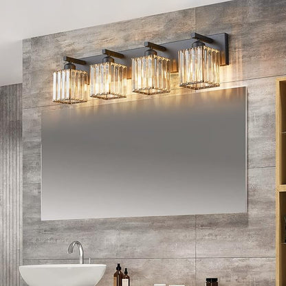 FDPBY Modern Bathroom Vanity Light 4-Lights Modern Black Crystal Wall Light Bathroom Vanity Light Fixtures