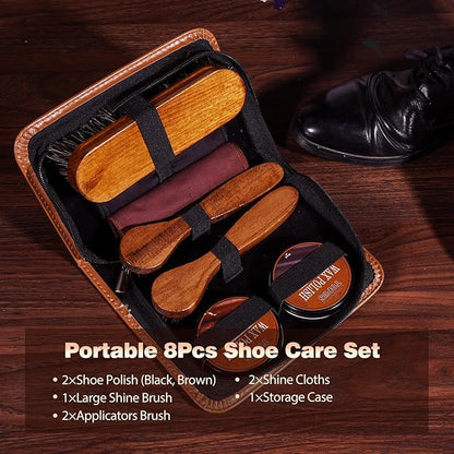 TOPUS Valentines Day Gifts Shoes Polish Kit, 3 Pieces Horsehair Brushes in 6.7in Handle, 1.4oz Black Brown Shoe Polisher