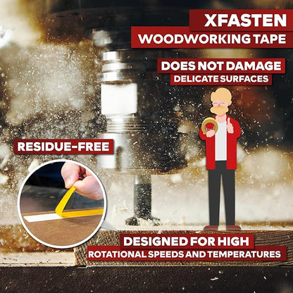 XFasten Bulk Double Sided Woodworking Tape 1-inch, 2,592 Feet Total (24-Pack) Residue-Free Removable Double Sided Tape for Woodworking Router Template, Woodworkers CNC Routing Machine