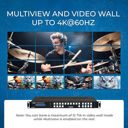 OREI 4K 4x16 HDMI Matrix Video Wall Controller Processor Multiviewer Display Upto 4K 60hz 4x4, 2x1, 1x2, 1x3, 1x4 Supports 180 Degree Rotate Audio Extraction (UHD-416MVW)