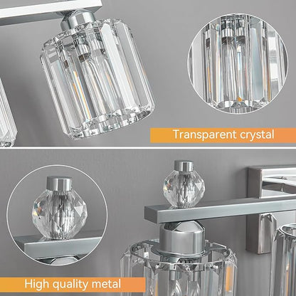 FDPBY Bathroom Vanity Lights 5-Light Chrome Modern Crystal Vanity Light Fixtures Over Mirror Crystal Bathroom Vanity Lighting Fixtures