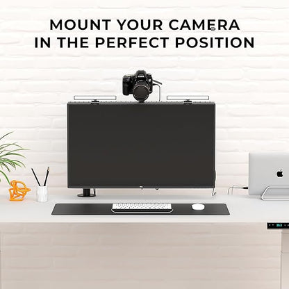 HumanCentric DSLR Monitor Mount Extra Large, Desk Camera Mounting, Light Webcam, Microphone Shelf for Monitor VESA Arm, Replace Clamp Tripods, 100x100mm Patterns, Aluminum, Hardware Included