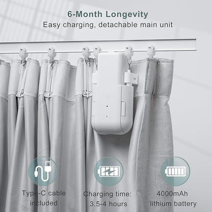 Takkicept Automatic Curtain Opener Electric: Smart Remote Control Closer｜Long-Lasting Battery/Type-C｜No Drill for 8-40mm Roman Rods/T-Tracks & U-Rails｜Quiet Motor Robot for Bedroom/living room